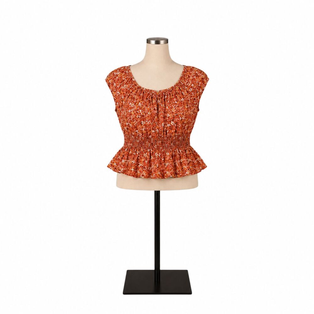 Old Navy 4X Rust Floral Smocked Peplum Blouse Plus Size Sleeveless Top